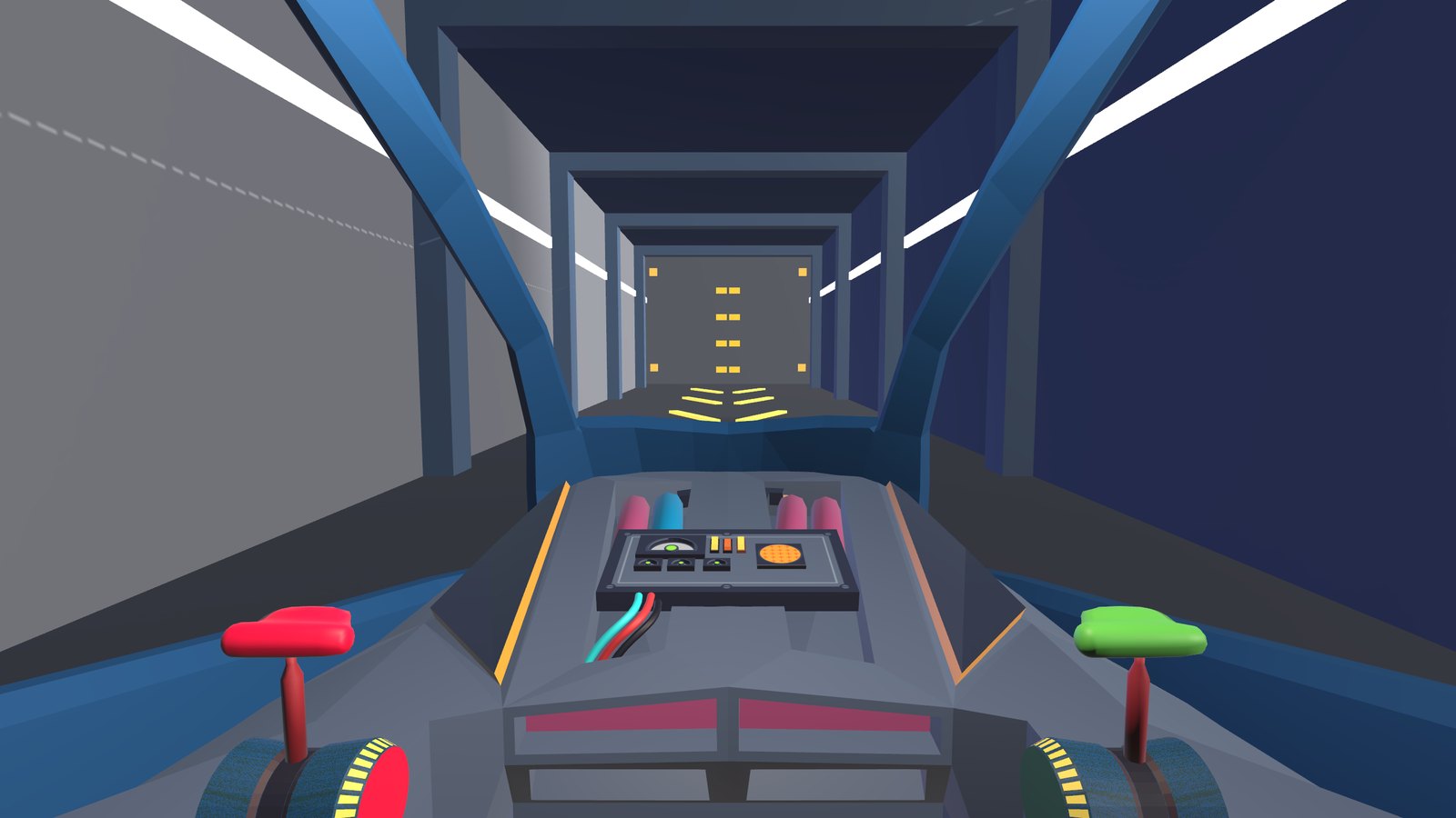 The cockpit inside the launch tunnel, blast door ahead